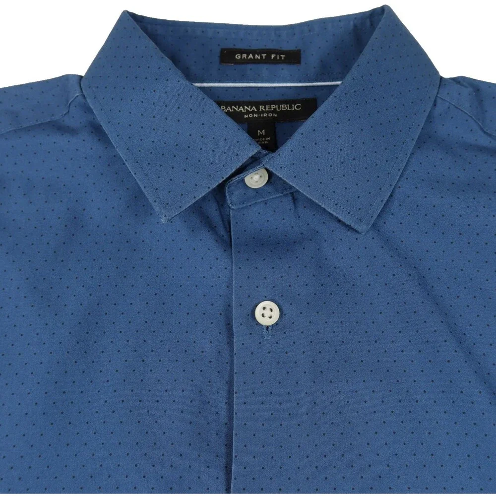 Banana Republic Grant Fit Shirt Long Sleeve Mens Sz Medium Navy Non-Iron Cotton